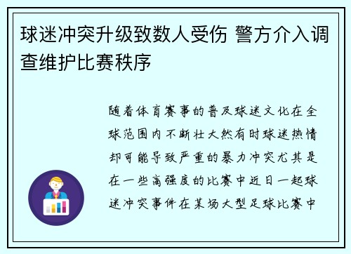 球迷冲突升级致数人受伤 警方介入调查维护比赛秩序